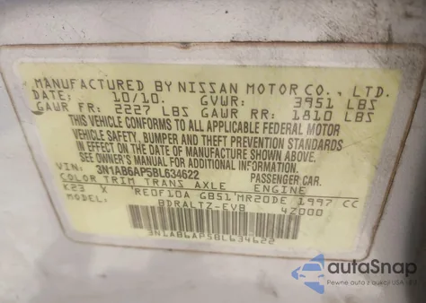 2011 Nissan Sentra 2.0S from USA, damaged, VIN 3N1AB6AP5BL634622